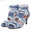 Women's Denim Stiletto Ankle Strap Peep Dress Open Toe Cutout Zipper High Heels Sandals Casual Daily Shoes Plus Size 46 T230828 92
