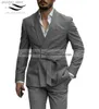 2023 New Mens Blazer Luxery Designerstyle Western Tailored Suit Lapel Belt Tuxedo Gentleman Texture Solid Color Unique Design Q230828