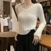 Pulls pour femmes Automne Hiver Mink Cachemire Pull court Femmes Mode Manches longues Col V Pull Femme Violet Coréen Top tricoté