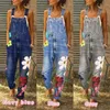 Kvinnors jumpsuits ruser en bit denim jumpsuit för kvinnor vintage ärmlös spaghetti rem blommor tryck jeans overaller damer casual jean bodysuits t230825