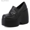 High Leather Platform Dress Black Heels Pumps Genuine For Women Spring Summer Wedges Loafers Party Shoes Casual Ladies T230828 516