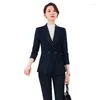 Pantalon de deux pièces pour femmes Blanc Or Rayé Femmes Travail Porter Pantalon Formel Costume Blazer Dames Femme À Manches Longues Slim Business Veste Pantalon 2