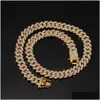 Naszyjnik bransoletki 12 mm Miami Cuban Link Bracelet Bracelet do męskiego Bling Hip Hop lodowany Diamond Gold Sier Sier łańcuchy Kobiety lu dhsat