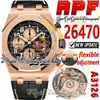 APF 42mm 26470 A3126 Cronógrafo Automático Mens Watch Rose Gold Texturizado Dial Rose Gold Subdial Super Edition trustytime001 Relógios Pulseira Tecnologia Exclusiva