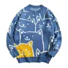 Men's Sweaters Spring 2023 Kitten Hong Kong Flavor Can Love Couple Sweater Japanese Vintage Knitwear Bf Lazy Style Jacket Korean