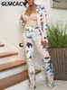 Women's Two Piece Pants Women Two Piece Floral Printed Blazer Set Long Sleeve Notched Lapel Jacket Slim Pants Set T230828