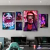 Eat Sleep Neon Game Poster Repeat Gaming Wall Art Sci-fi Cyberpunk Painting Canvas Prints Wall Pictures for Aesthetic Home Boys Game Room Bar Decor No Frame Wo6