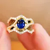 Klusterringar 6317 Solid 18K Gold Nature 1.02CT Blue Sapphire Gemstones Diamonds For Women Fine Smyckepresenter