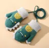 Mitten For Children Cute Cartoon Dinosaur Warmer Thick Knitted Mittens Baby Hanging Neck Winter Glove Soft Kids Gloves