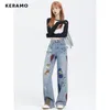 Womens Jeans Vintage Appliques High Waist Street Style Blue Straight Pants Korean Fashion Women Wide Leg Baggy Y2K Denim Trouser 230826