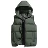 メンズトレンチコート冬のノースリーブジャケットメンカジュアルダウンベスト温かい厚いフード付き男性コットンパッドオーバーコート