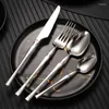 Servis uppsättningar lyxigt rostfritt stål snidade dekorativa bordsartar biffkniv och gaffel sked för el restaurangredskap kök