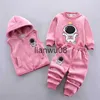 衣類セット2023New Children's Clothing Boy Girl Baby Autumn and Winter Plus Belvet Theing Hooded Cartoon Cat Threepiece Baby Suit 04y x0828