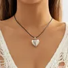 Pendant Necklaces Salircon Punk Hollow Heart Necklace Simple Casual Leather Wax Line Short Clavicle Choker Hip Hop Party Jewelry