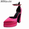 Pointed Toe Dress Sandals Woman Women Platform High Silk Pumps Sexy Rhinestone Buckle Chunky Heel Wedding Shoes 2024 T230828 95