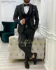 Kom Homme Mariage Formal Fashion Black Slim Fit Suits For Men 3 Piece Groom Wedding Suit Tuxedo 2022 Senaste Coat Pant Design Q230828