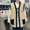 Coletes masculinos inverno cordeiro lã colete casaco japonês solto vintage pelúcia sem mangas tanque top tendência 230826
