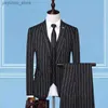 Haute qualité (costume + gilet + pantalon) costume de gentleman à rayures verticales à bouton unique, costume coréen, costume trois pièces Q230828