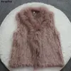 Womens Fur Faux Women Genuine Natural Real rabbit fur Knitted Vests Waistcoat gilet coats with Raccoon collar vest 20 colors 230828