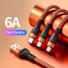 1,2M Câbles de données trois-en-un Accessoires 66W 5A Charge rapide Android Type-C pour Samsung Galaxy S10 S20 S22 OPPO A5 A9 A32 A72 A92 Realme 7 8 9 Cordon de chargement