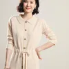 Women's Sweaters 2023 Autumn Winter Wool Dress Women Button-up Knee-length Long Sleeve Shift Lady Loose Casual Tunic Basic Dresses