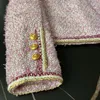Misto lana da donna francese elegante piccola fragranza giacca di tweed rosa per le donne streetwear patchwork di lana cappotto femminile capispalla Casaco 230826