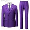 Qj Cinga Brand Men Pure Color Double Breasted Suit 2 Piece Large Size 5XL Fashion Minimalist Men's Business Wedding Dress Sets Q230828