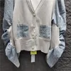 Giacche da donna SuperAen 2023 Giacca cardigan con scollo a V in denim con maniche a pieghe europee