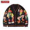 Herrtröjor Atsunset Cartoon Clown Magician Embroidery Sweater Harajuku Retro Style Sticked Autumn and Winter Cotton Button Cardigan 230826