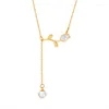 Pendant Necklaces Minar Arrival 18K Gold Plated Titanium Steel White Color Shell Tulip Flower Pearl Tassel Chokers For Women