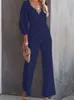 Kobiety Jumpsuits Rompers Chronstyle Eleganckie kobiety koronkowe szerokie nogi Spodnie Jumpusy Solidny kolor długi rękaw wysoki talia V SCICK Kwiatowy Rompers Streetwear 230828