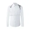 Men Clothing Ribbon Embroidery Shirt Men Long Sleeve Casual Business Dress Shirts Streetwear Show Social Party