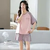 Pigiama da donna estivo in puro cotone pigiama pigiama carino rosa viola patchwork kawaii ragazza pigiama pijama mujer homewear