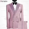 Moda Champagne Ternos para Homens Slim Fit Double Breasted Noivo Prom Casamento Terno Smoking Set Cinza Mens Blazer Com Calças 2 Peças Q230828