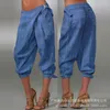 Pantalon femme avec poches à boucle, Design à revers, Capris serré, taille haute, ample, Slim, pour le travail, Streetwear, été 2023