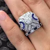 Cluster Rings Buyee 925 Sterling Silver Couples Ring Set Blue Crysatl Stone Square Rand for Women Luxury Wedding Engagement Jewerly