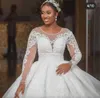 2023 Magnifique robe de mariée robe de mariée robe de mariée manches longues encolure dégagée dentelle appliques paillettes balayage train volants sur mesure grande taille robe de novia