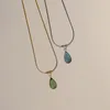 Hänghalsband titanstål vatten dropphalsband för kvinnor vintage grön blå kristall mode utsökta högkvalitativa smycken