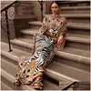 Ethnic Clothing African Dresses For Women Plus Size Zebra Printed Dashiki Elegant Ladies Gown Muslim Abaya Kaftan Bat Sleeve V-Neck Dh92M