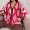 Womens Knits Tees autumn and winter womens contrast color Vneck personalized trendy longsleeved cardigan button knitted jacket 230828