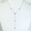 Classic Elegant Long Y Shape Link Chain Delicate Heart Charm Pendant Necklace Hip Hop Women Lady Full Paved 5A Cubic Zirconia Wedding Girlfriend Gift Jewelry