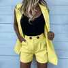 Women's Suits Sleeveless Solid Color Vest Coat Shorts 2 Piece Set Blazer for Women Outfits Casual Vintage Office Work Wear Lady Suit