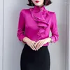 Kvinnors blusar Eleganta kvinnor Chiffon Shirts Female Ladies Spring Summer Slim Tops Fashion Office Lady Wear Suit Shirt S556