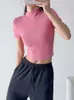 여자 T 셔츠 숙녀 2023 여름 여자 기본 스키니 타이트 핏 티셔츠 섹시한 티 하이 스트리트 짧은 슬리브 니트 작물 탑