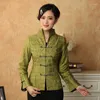 Damesjassen Groene Jas Chinese Traditie Stijl Lady'sTang Pak Lange Mouwen Jas Bovenkleding Maat M-3XL Bomber Dames