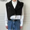 2023 männer Unregelmäßige Westen Solide Revers Ärmellose Casual Westen Eine Taste Streetwear Koreanische Mode Männer Westen S-5XL HKD230828