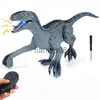 Elektrisch/RC Dieren RC Dinosaurios de Juguete Blue Velociraptor Afstandsbediening Dinosaurusspeelgoed voor jongens Jurassic World Raptor Dinozaur Cadeaus voor kinderen x0828