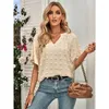 T-shirt da donna 2023 Primavera/Estate Stile Casual Con Scollo A V Solido Palla di Lana Top Per Le Donne Abiti di Moda Abbigliamento Regali