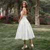 Urban Sexy Dresses Simple Short Wedding Dress for Women Civil A Line V Neck Spaghetti Strap Bridal Gown Tea Length Satin Robe De Mariee 230828