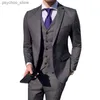 (Ceket + yelek + pantolon) üst düzey marka butik moda çizgili erkek resmi iş takım elbise 3pces set lüks damat gelinlik q230828